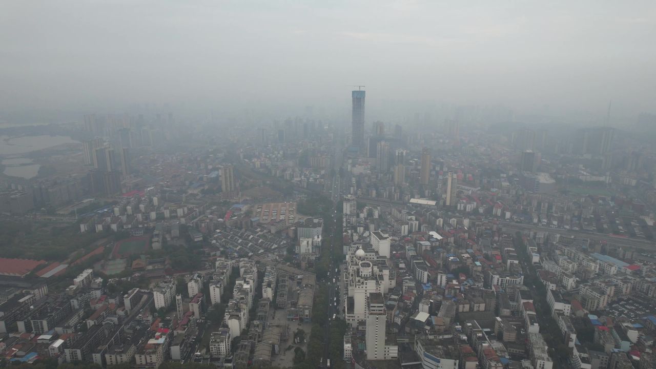 湖南岳阳城市清晨风光航拍 