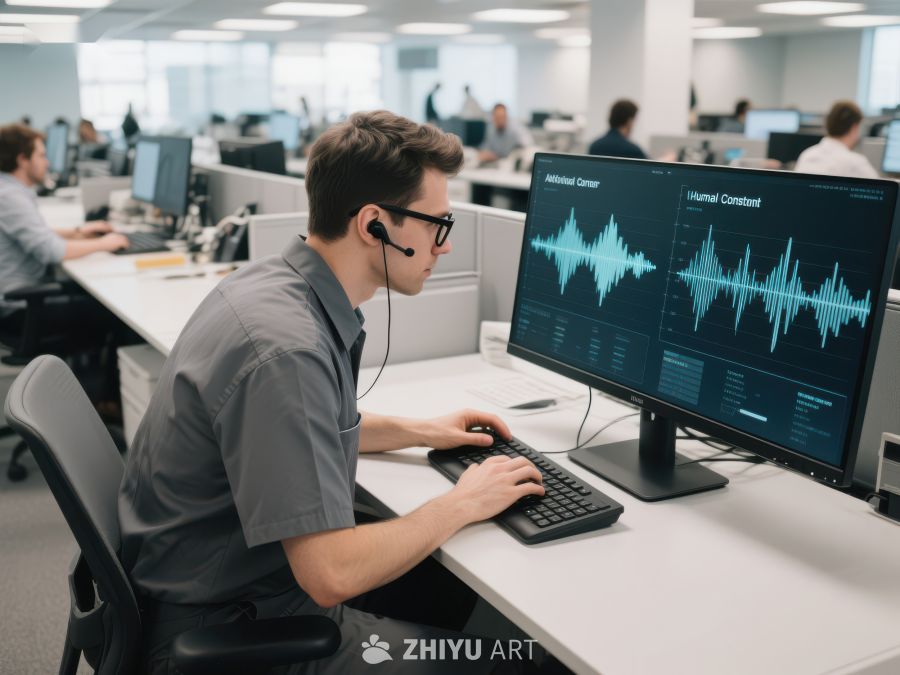 音频分析师在办公室进行声音数据处理 416