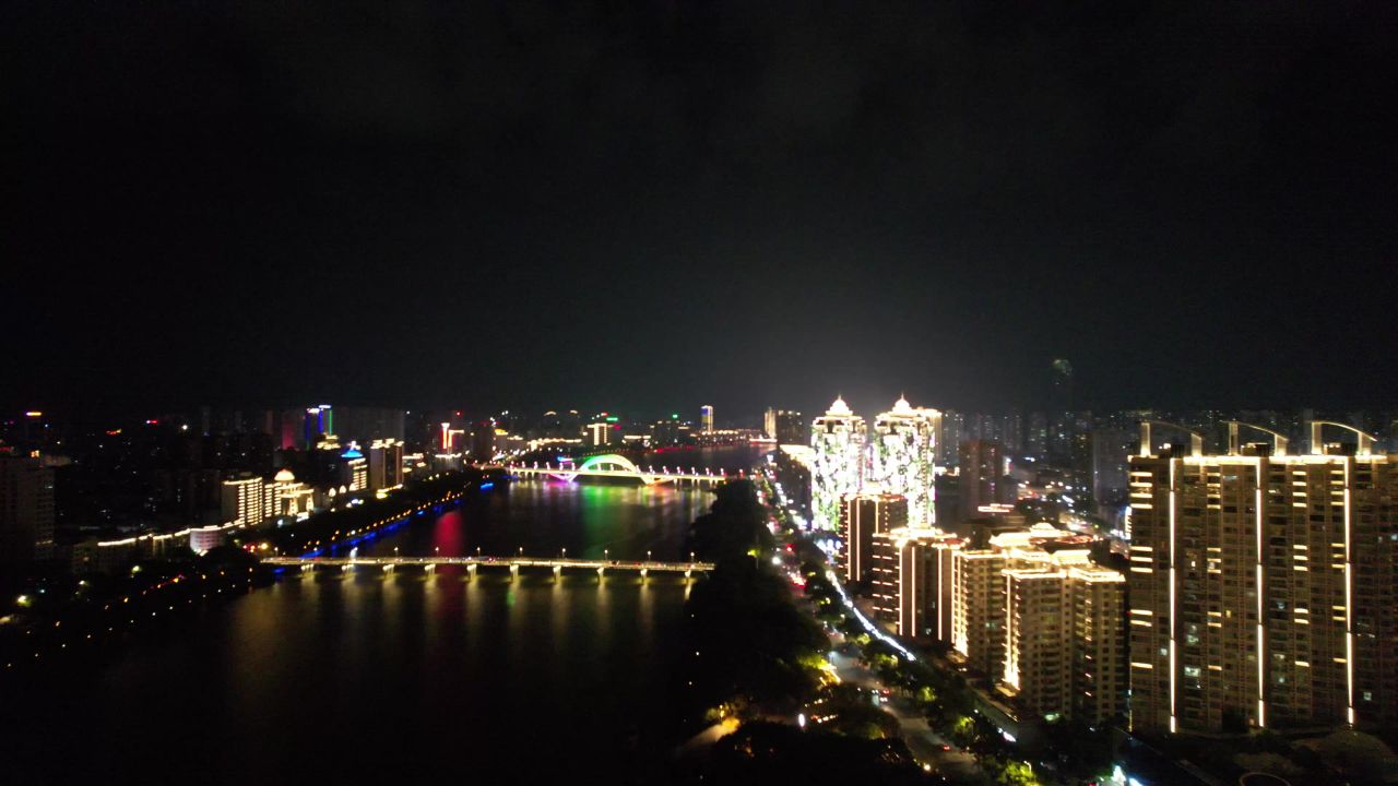 江西赣州章水两岸夜景灯光航拍