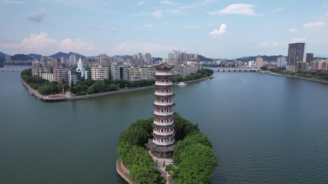 广东韶关城市风光地标建筑航拍 