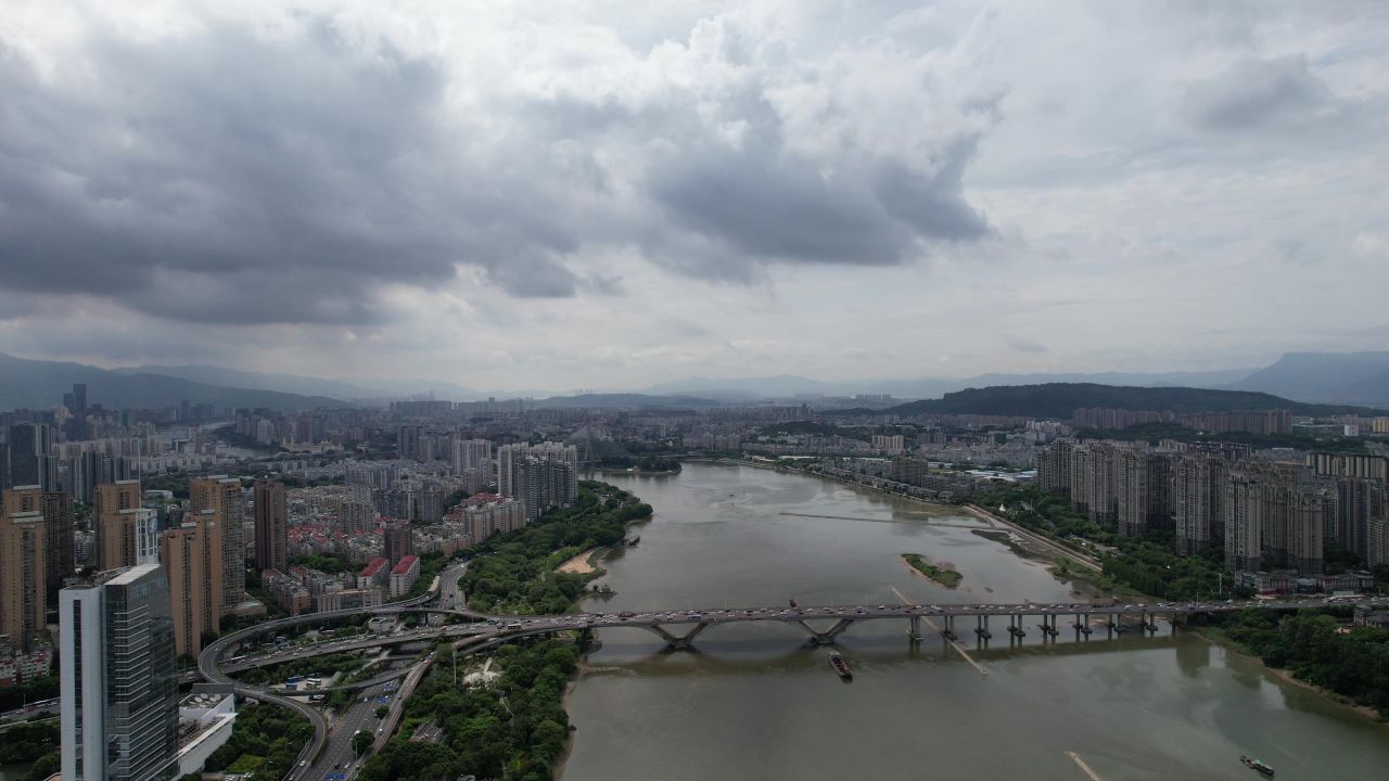 福建福州闽江风光桥梁交通航拍