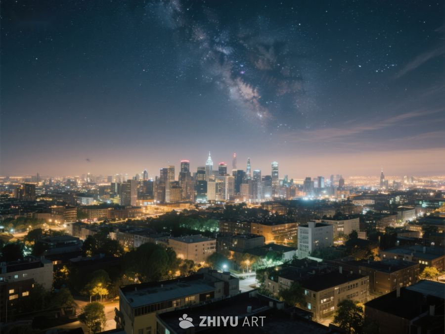 夜空银河下的城市景观 413