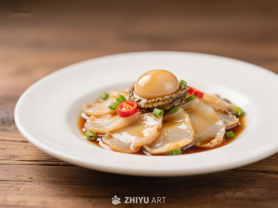 鲍鱼配葱花红椒美食 8