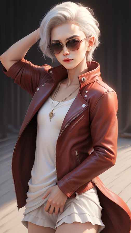 红色皮衣大美女