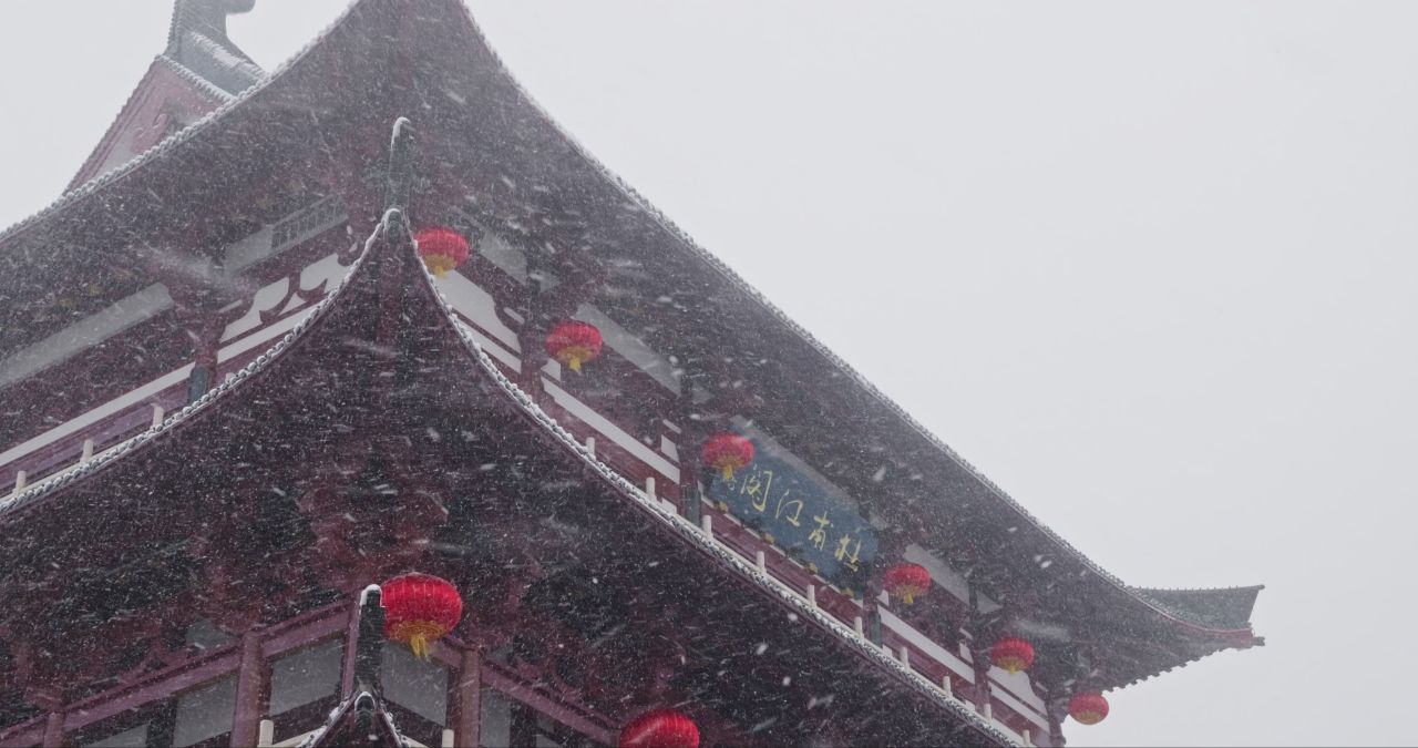 湖南长沙杜甫江阁城市建筑雪景 2