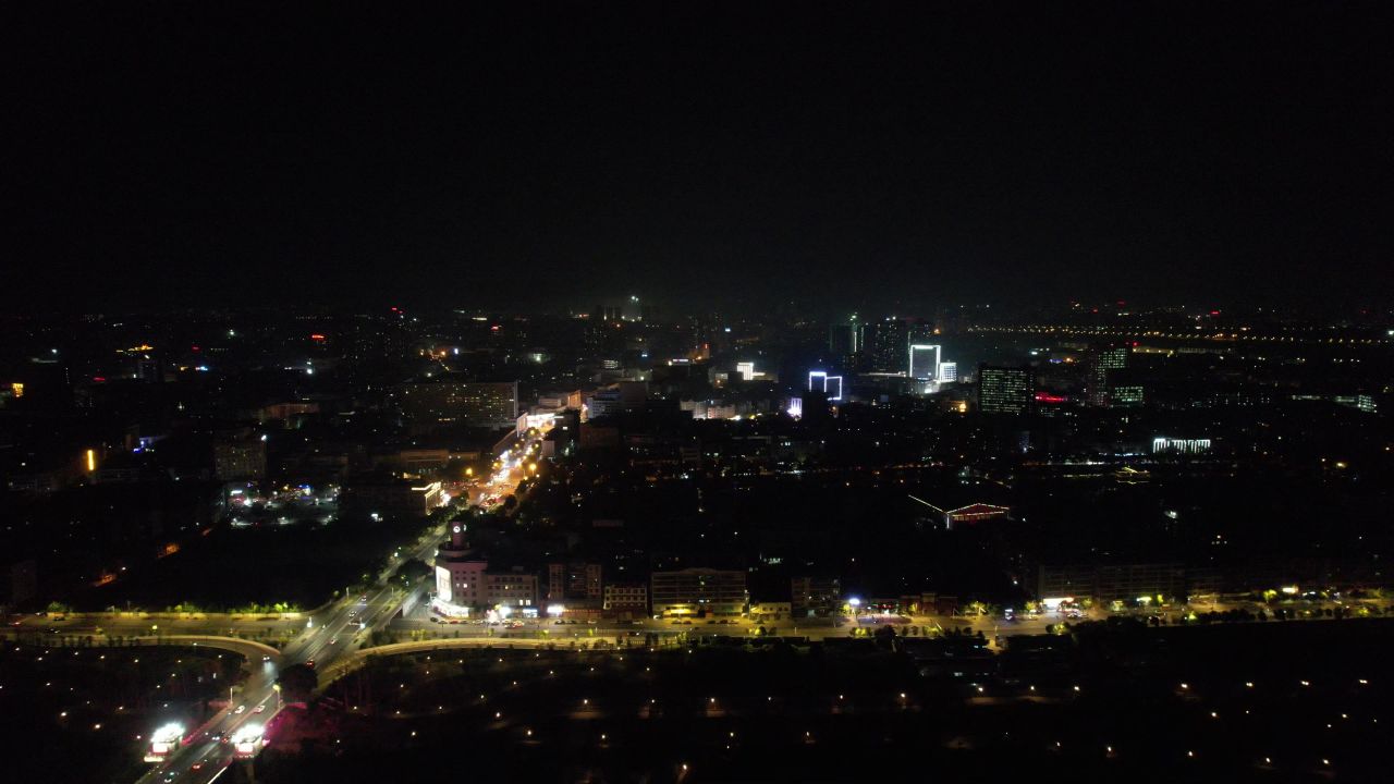  湖南湘潭大桥夜景交通航拍