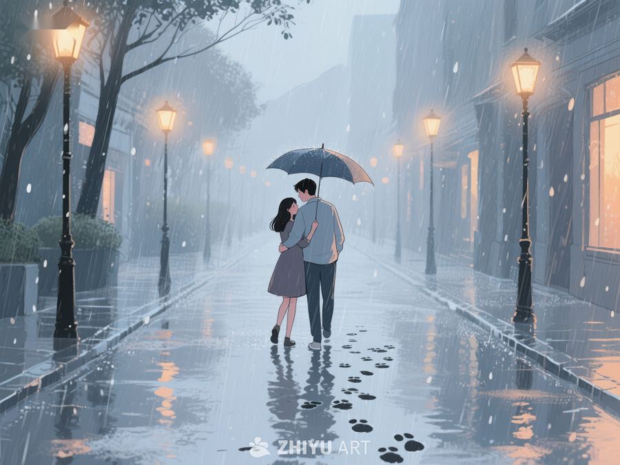 雨中漫步的情侣 1161