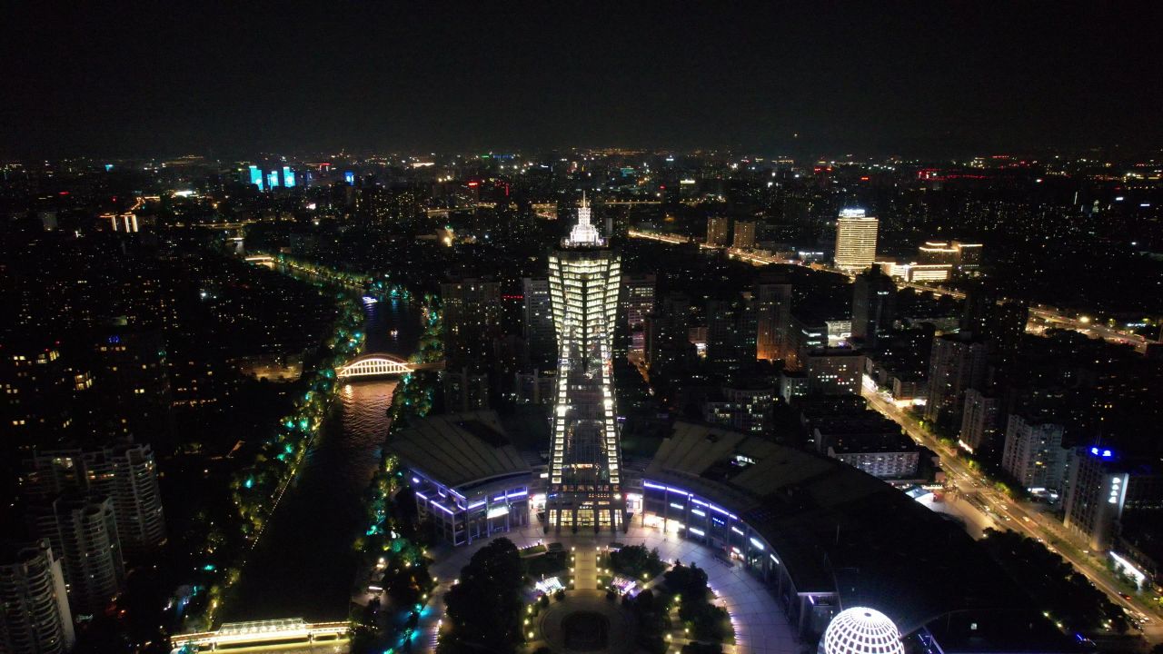浙江杭州城市风光航拍 