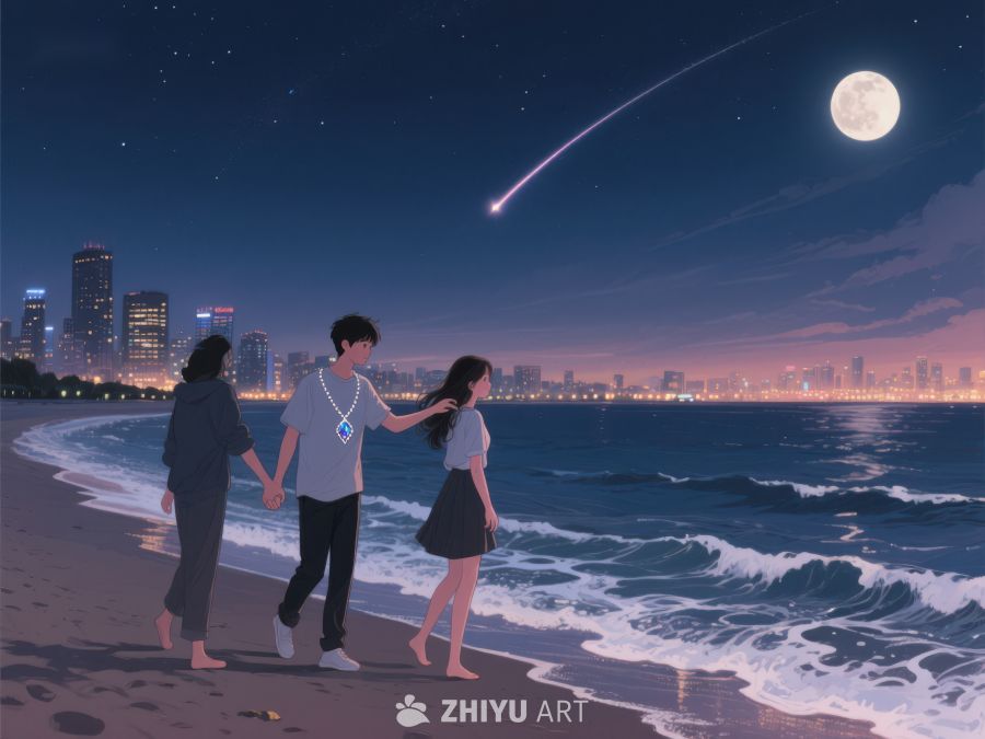 夜空下的海滩漫步 951