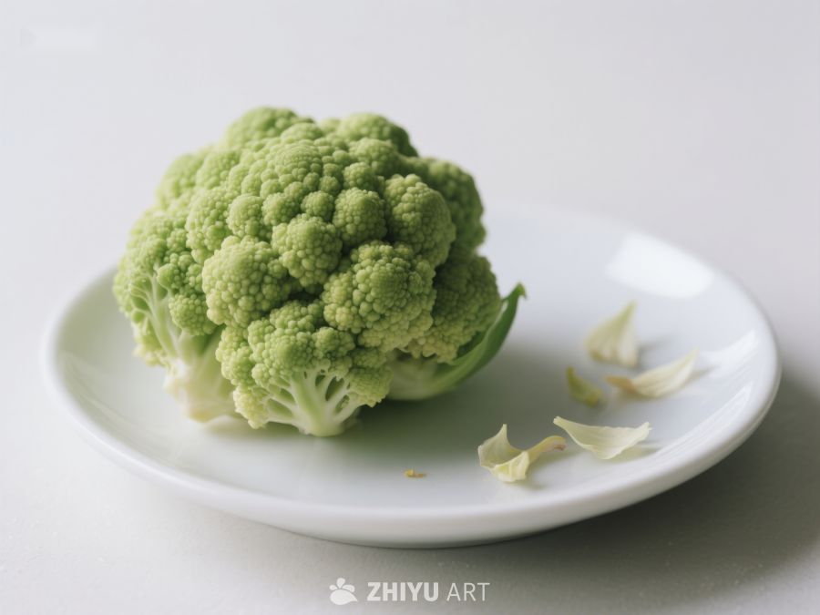 新鲜花椰菜置于白色盘中 428