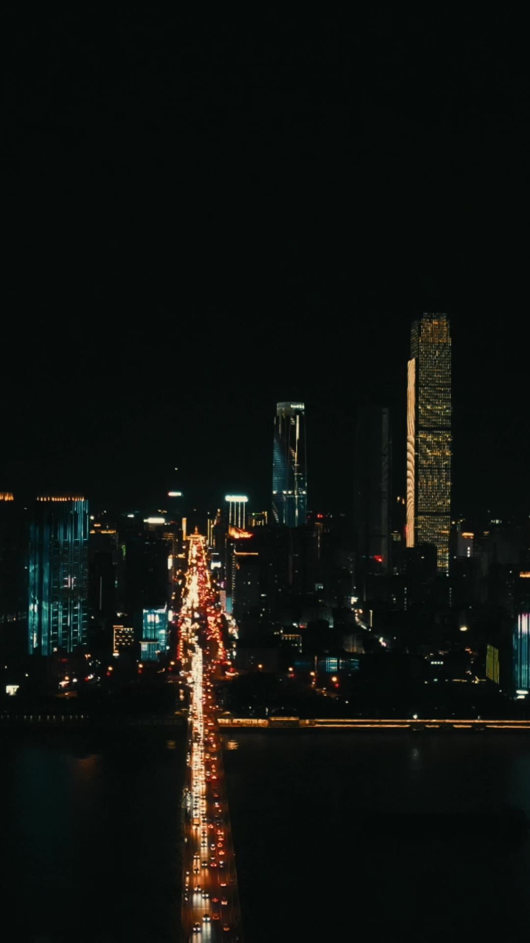 城市航拍湖南长沙城市夜景灯光秀竖屏