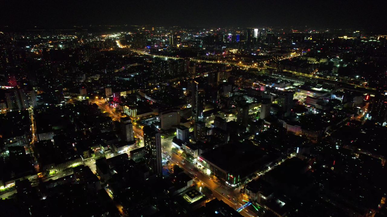 云南昆明官渡古镇夜景航拍