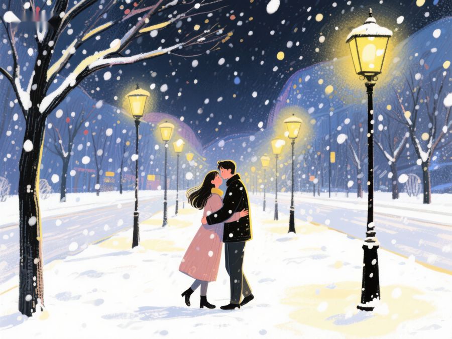 冬夜雪中情侣相拥 150