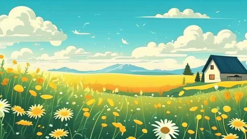一幅草地的野花在地平线上 14