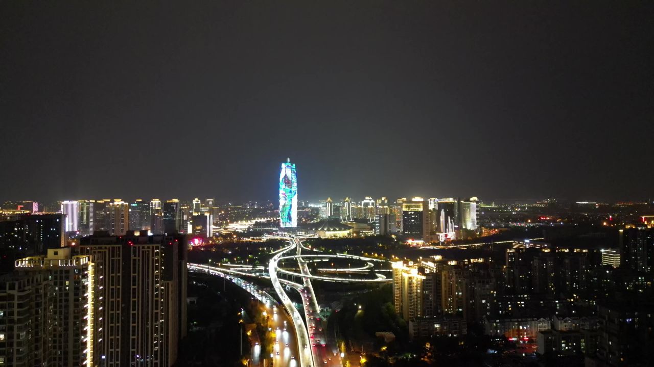 航拍河南郑州会展中心千玺广场
