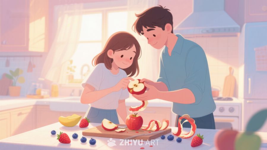 父女厨房共度时光，切苹果准备美食 187