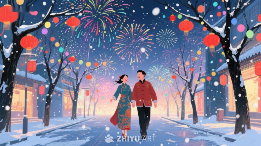 冬夜烟花下的浪漫漫步 203
