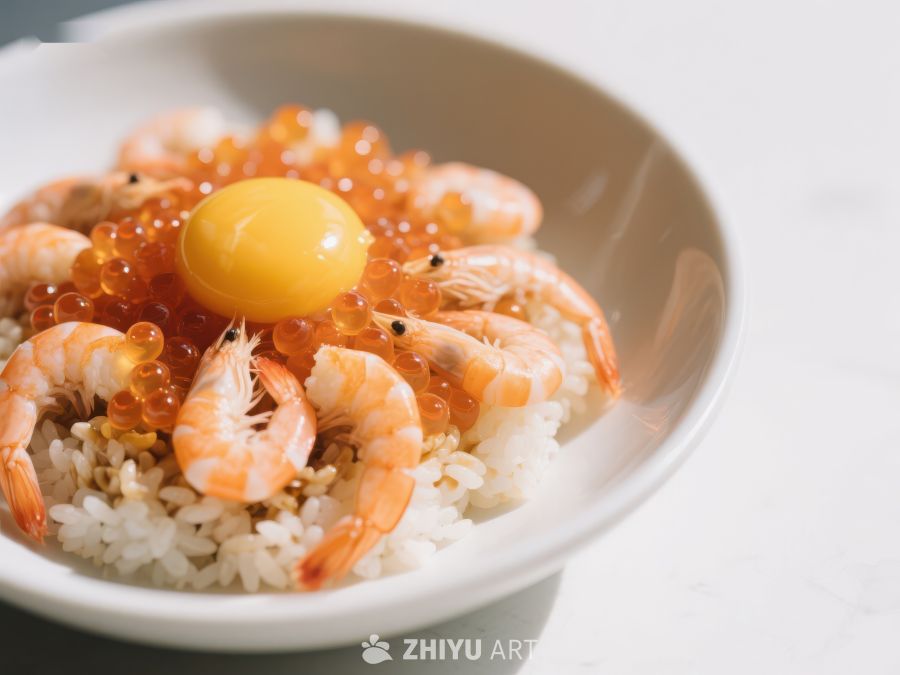 虾仁鱼籽饭配生蛋黄 270