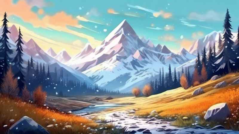 冬季背景图插画雪山雪景 109