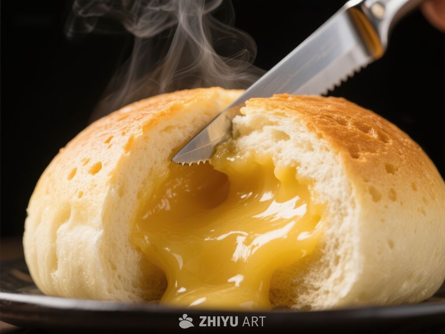 热腾腾的流心面包被刀切开 515