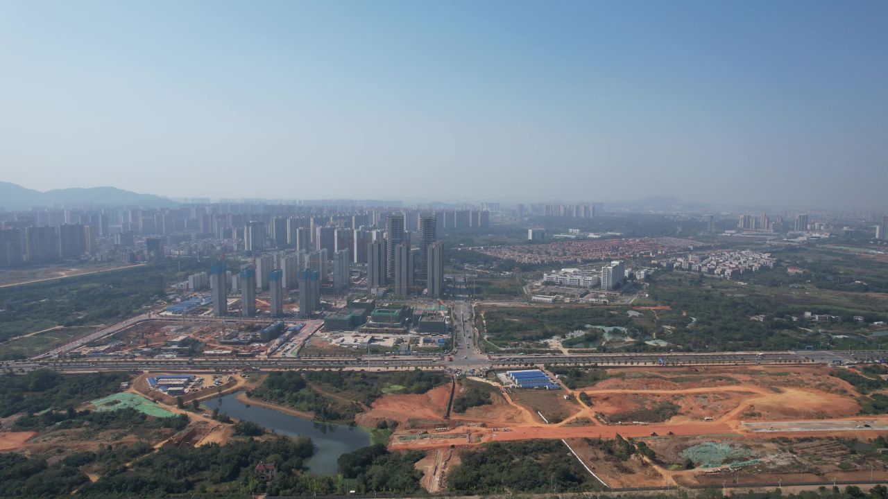 城市高楼建筑施工工地航拍 