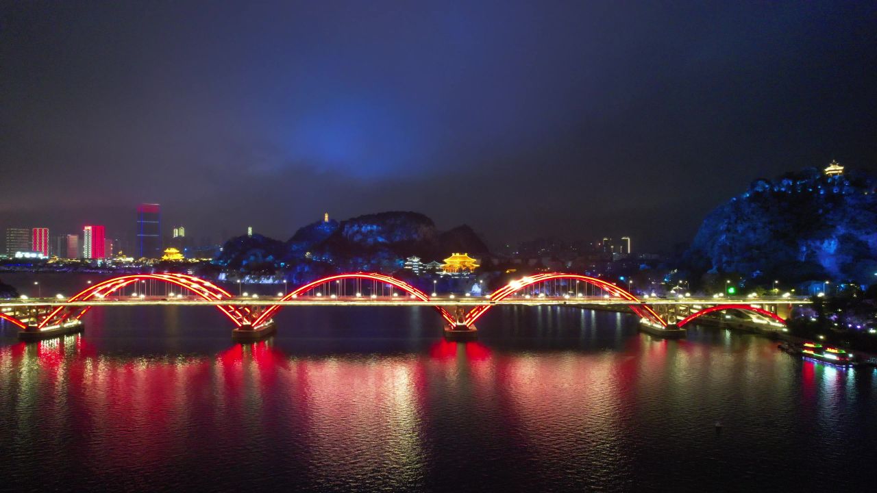 广西柳州柳江夜景文惠桥夜景灯光