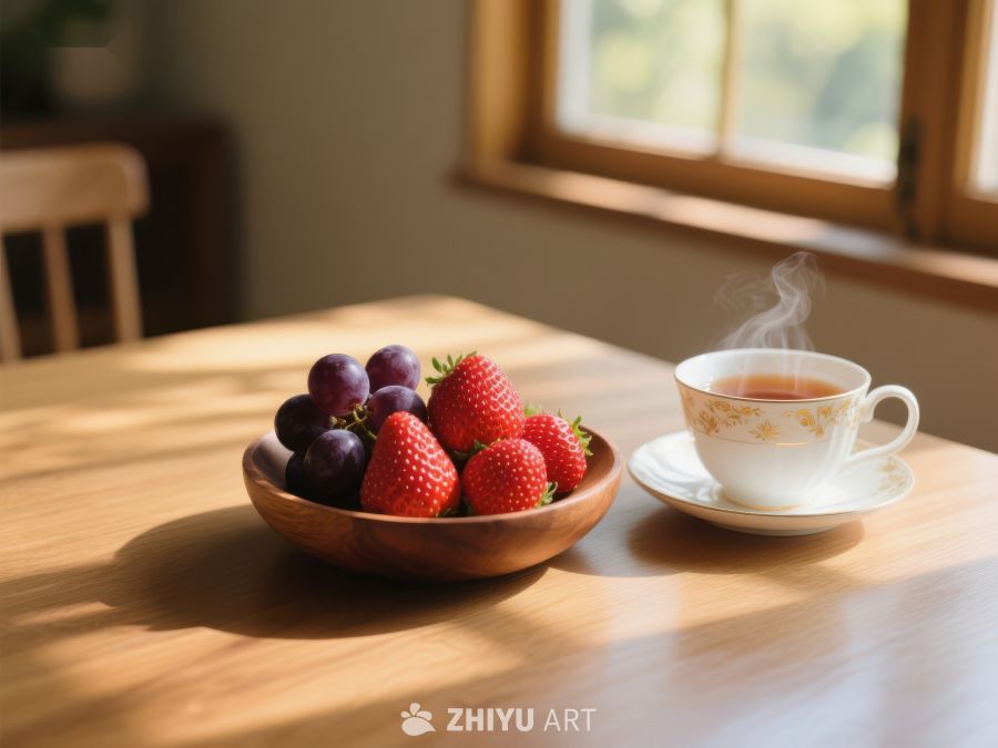 水果与热茶的温馨早餐 583