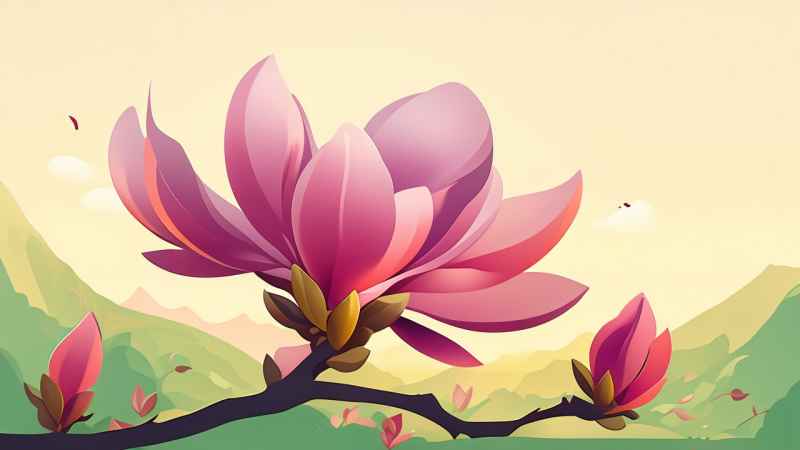 春季玉兰花扁平插画 6