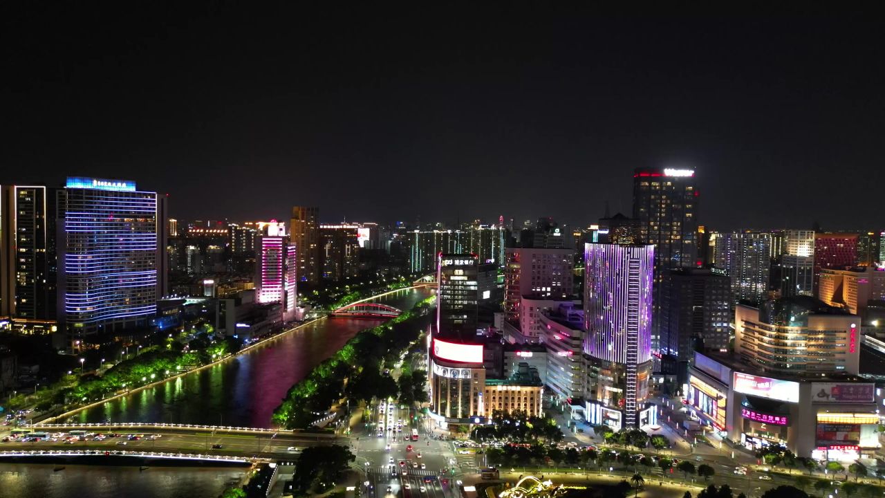  航拍浙江宁波城市夜景