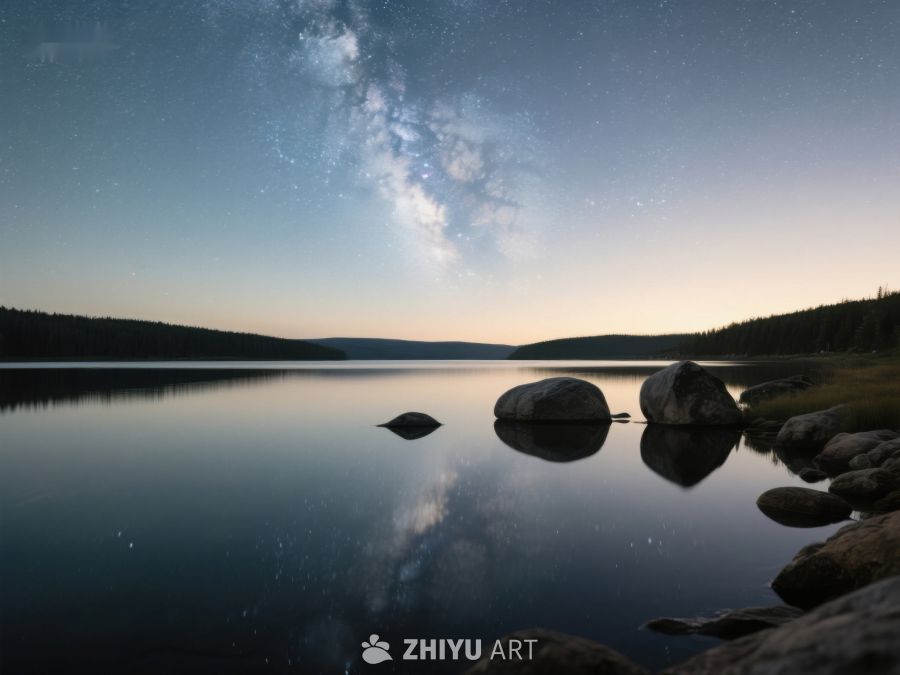银河映湖，静谧夜景 535