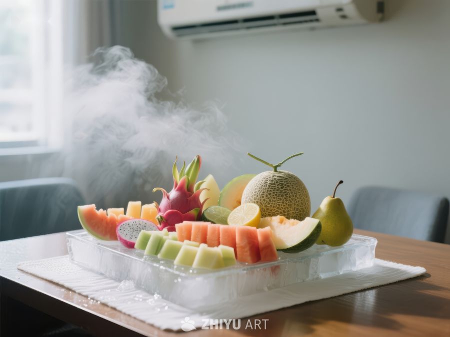 新鲜水果拼盘，蒸汽缭绕 699