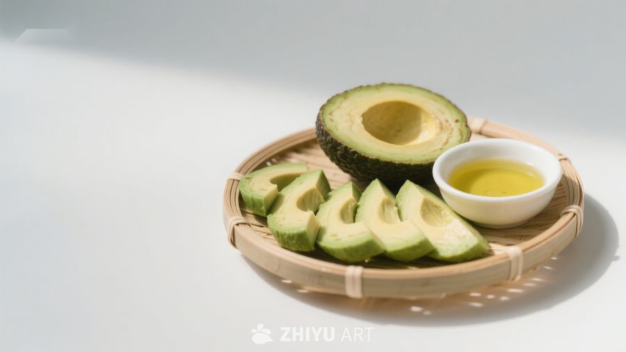 新鲜牛油果切片与橄榄油