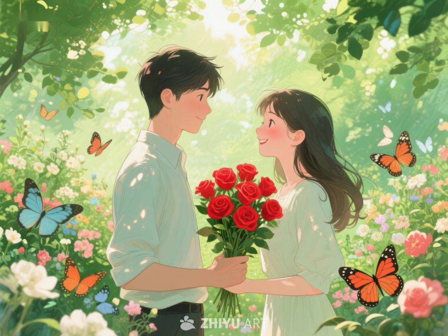 花园中情侣互赠玫瑰 371