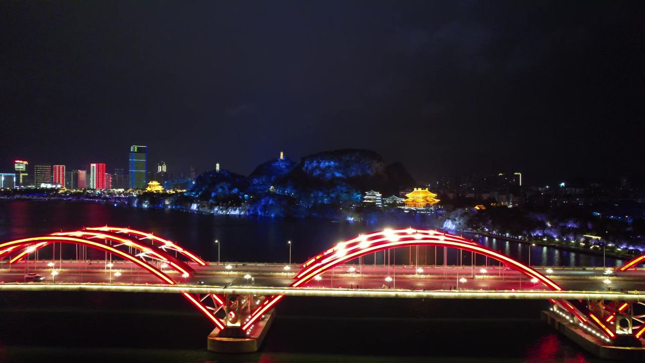 广西柳州柳江夜景文惠桥夜景灯光
