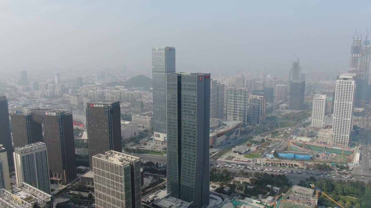 航拍山东济南金融中心CBD