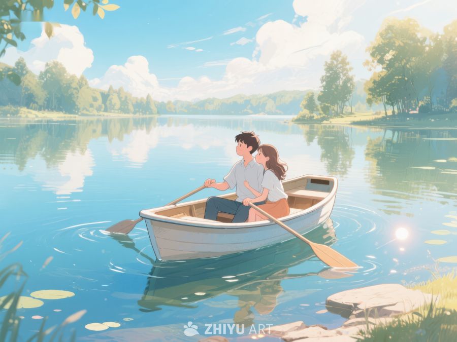 湖上划船的温馨时刻 324