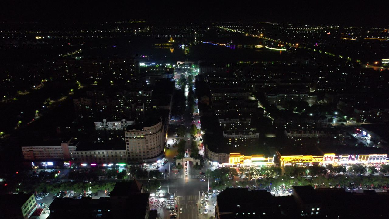 山东东营城市夜景灯光航拍 