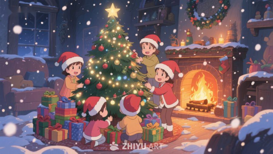 温馨圣诞夜，家庭共装饰 320