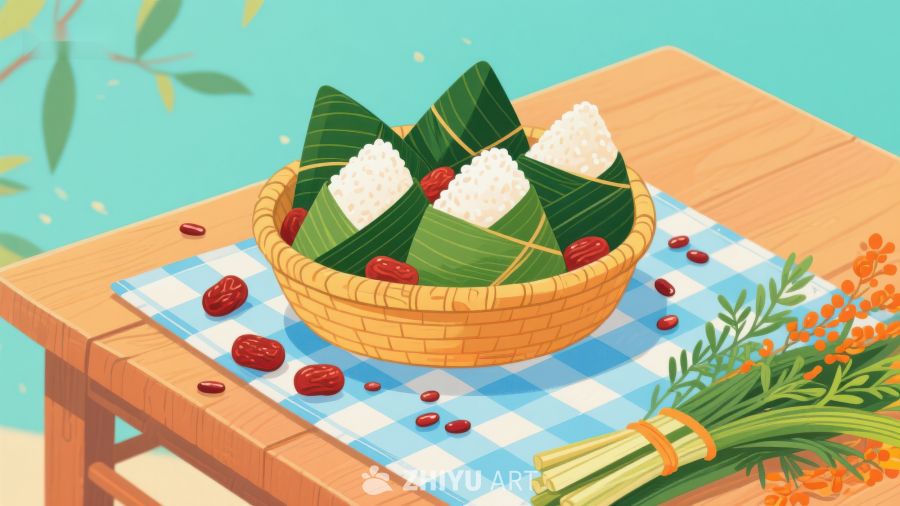 端午节粽子与艾草插画 101