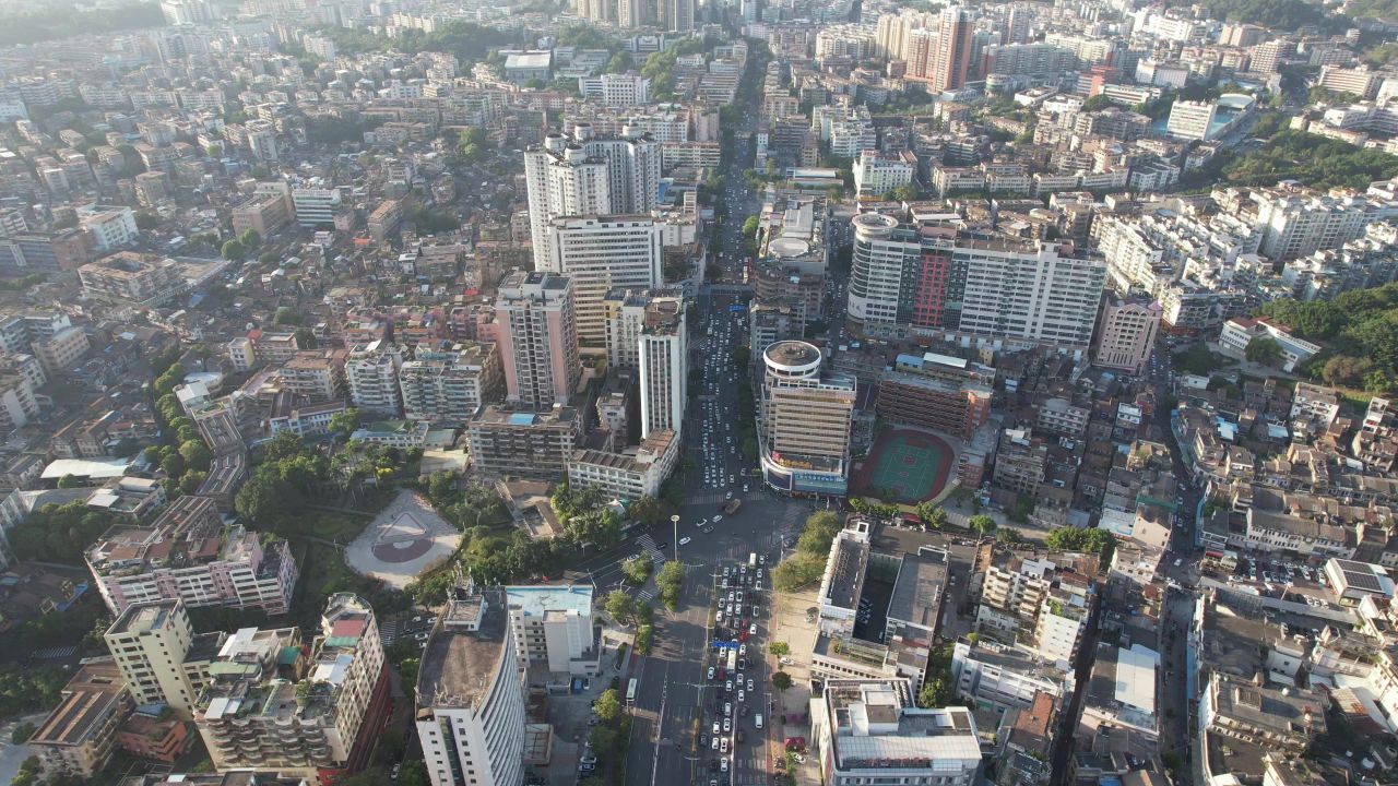  广东江门城市交通航拍