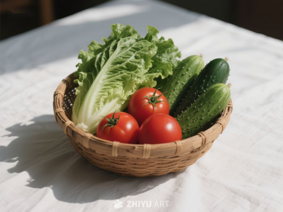 篮子里的蔬菜：生菜、西红柿和黄瓜 190