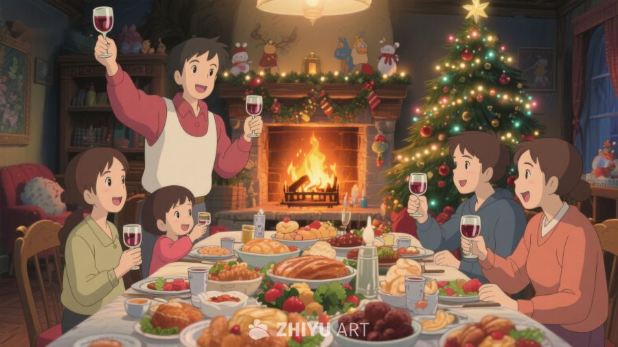 家庭圣诞晚餐温馨场景 117