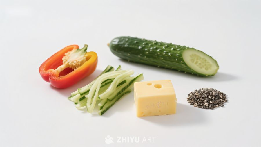 新鲜蔬菜与奶酪食材展示