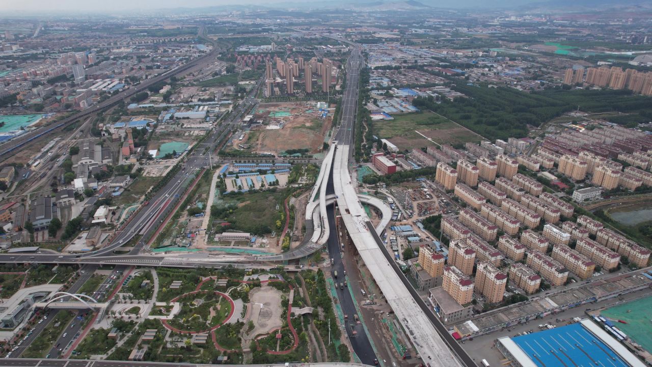  山东淄博城市交通高架桥航拍