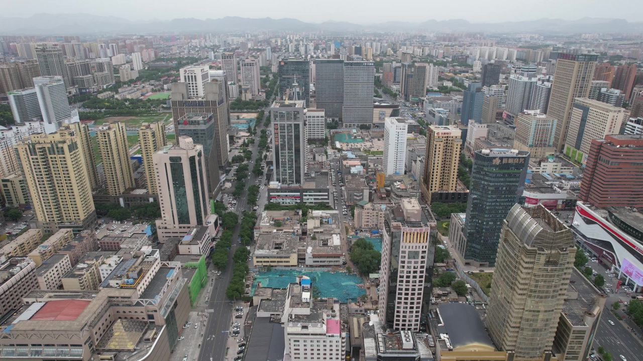  河北石家庄城市风光交通车辆航拍