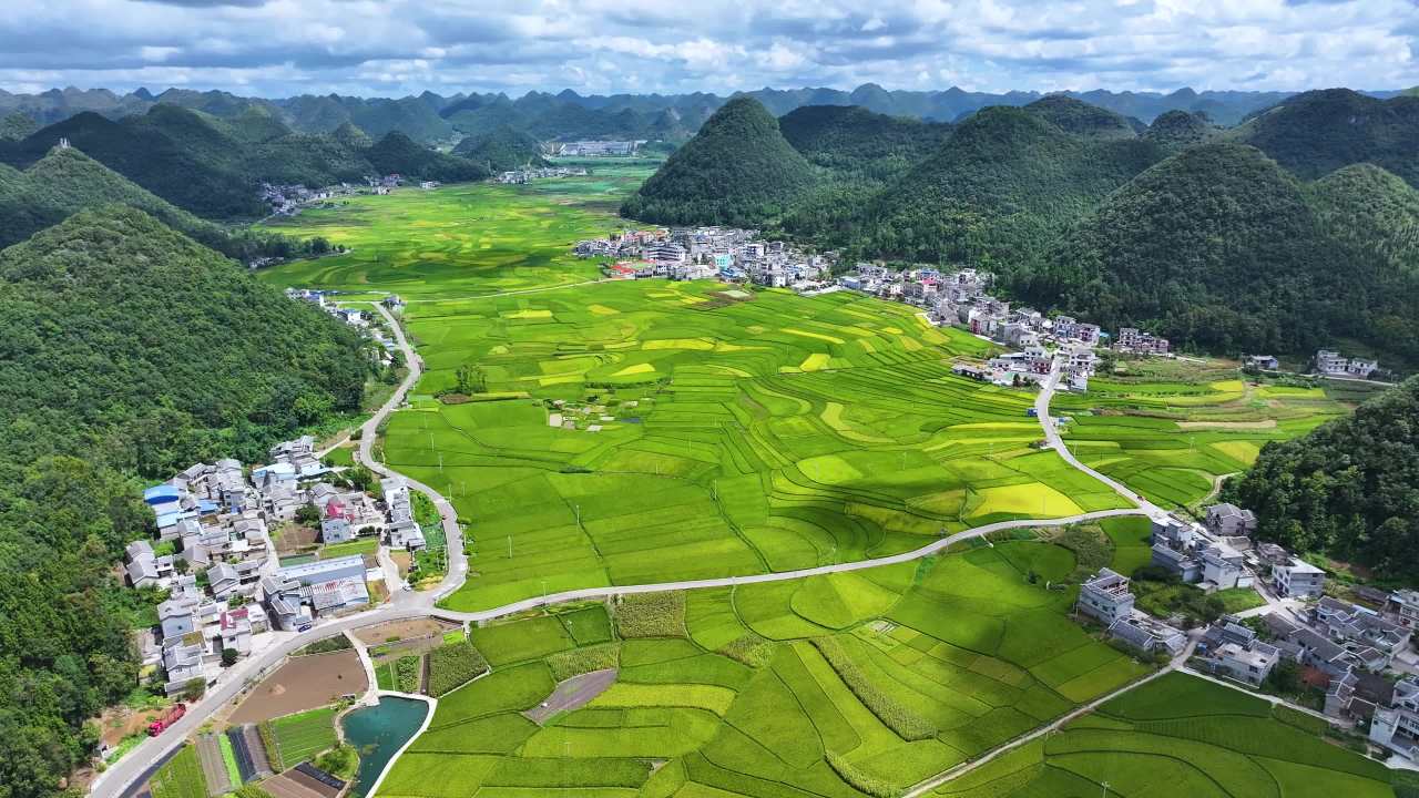 4k蓝天白云下美丽乡村 农业产业乡村振兴