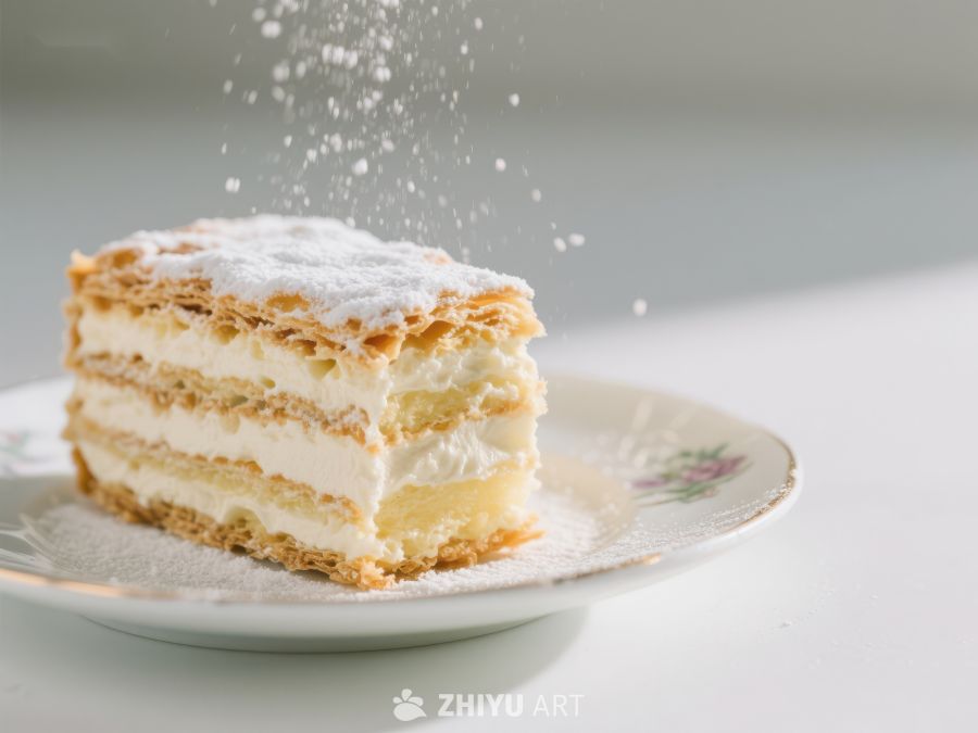 奶油蛋糕撒糖粉瞬间