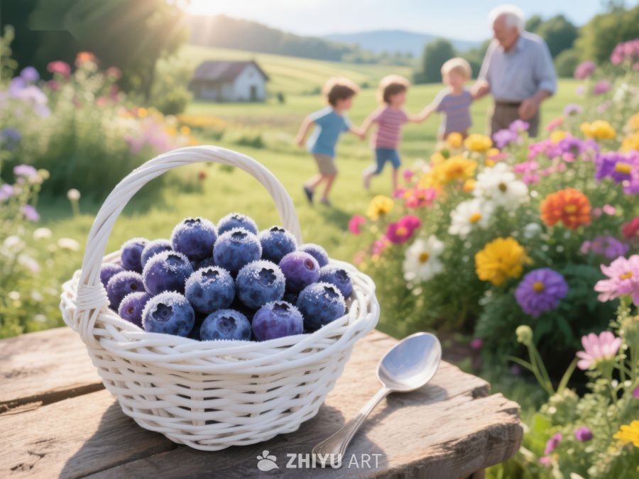 蓝莓篮子与田园家庭欢乐场景 207