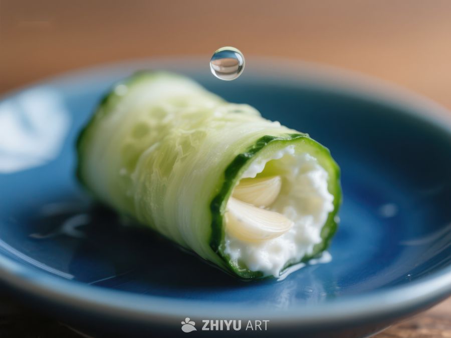 黄瓜卷配奶油芝士，水滴点缀 299