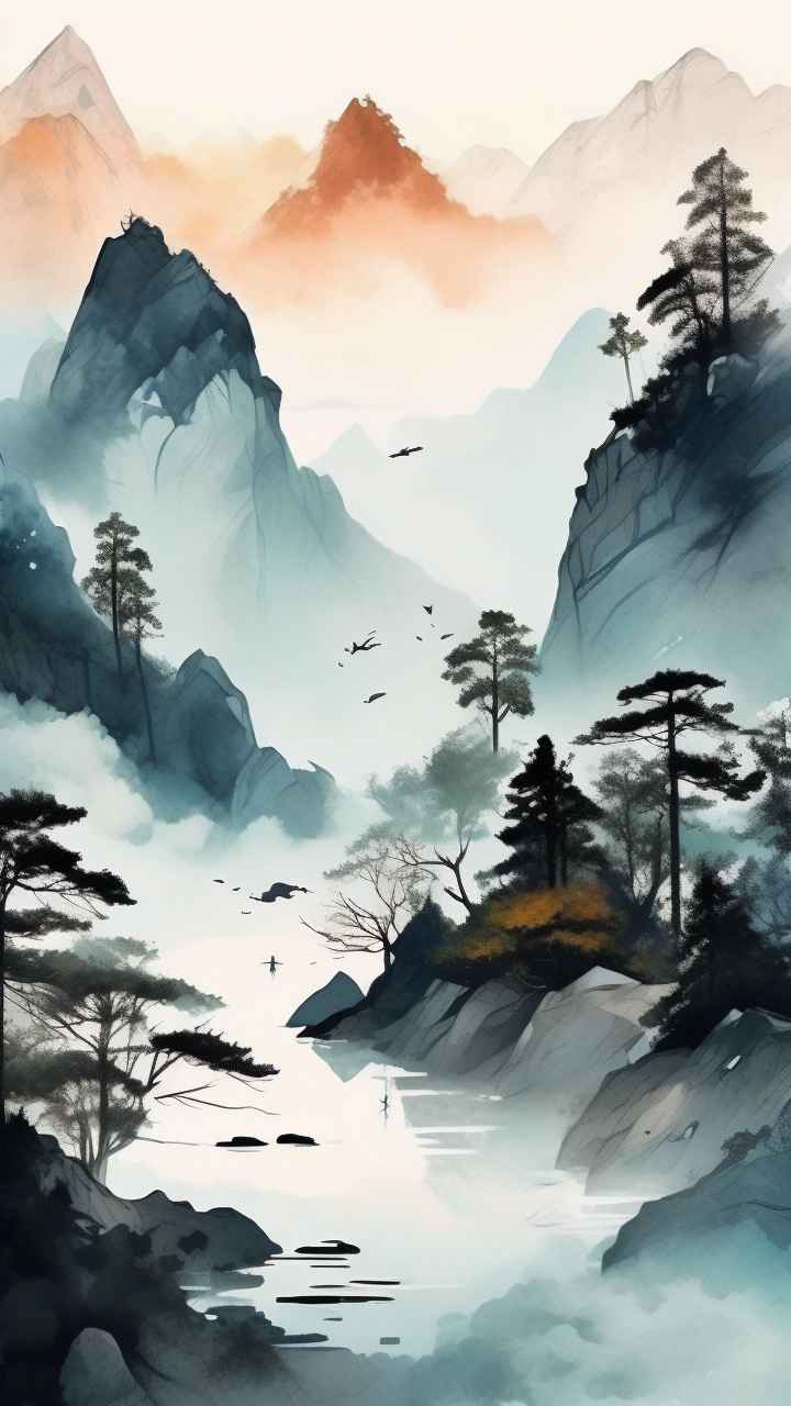 国风山水画背景插画 31